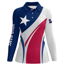 Load image into Gallery viewer, Women golf polo shirt Texas flag custom red, white and blue golf ball skin patriot ladies golf tops NQS7396