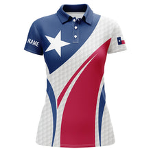 Load image into Gallery viewer, Women golf polo shirt Texas flag custom red, white and blue golf ball skin patriot ladies golf tops NQS7396