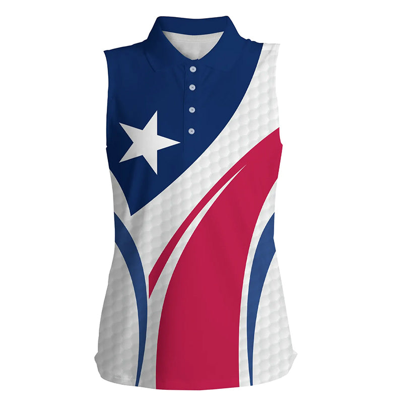 Womens sleeveless polo shirt Texas flag red, white and blue golf ball skin patriot ladies golf tops NQS7396