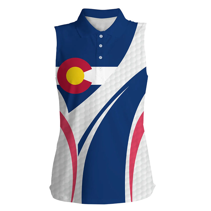 Womens sleeveless polo shirt Colorado flag white golf ball skin pattern patriot ladies golf tops NQS7398