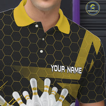 Load image into Gallery viewer, Black And Gold Custom Bowling Polo, Quarter Zip Shirts For Men, Bowling Team League Jersey NQS9810