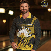 Load image into Gallery viewer, Black And Gold Custom Bowling Polo, Quarter Zip Shirts For Men, Bowling Team League Jersey NQS9810