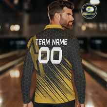 Load image into Gallery viewer, Black And Gold Custom Bowling Polo, Quarter Zip Shirts For Men, Bowling Team League Jersey NQS9810
