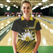 Load image into Gallery viewer, Black And Gold Custom Bowling Polo, Quarter Zip Shirts For Women, Bowling Team League Jersey NQS9810