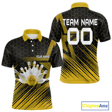 Load image into Gallery viewer, Black And Gold Custom Bowling Polo, Quarter Zip Shirts For Men, Bowling Team League Jersey NQS9810