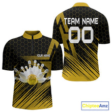 Load image into Gallery viewer, Black And Gold Custom Bowling Polo, Quarter Zip Shirts For Men, Bowling Team League Jersey NQS9810