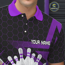Load image into Gallery viewer, Black And Purple Custom Bowling Polo, Quarter Zip Shirts For Men, Bowling Team League Jersey NQS9811