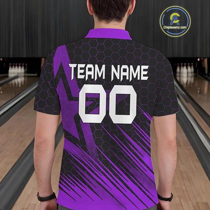 Black And Purple Custom Bowling Polo, Quarter Zip Shirts For Men, Bowling Team League Jersey NQS9811
