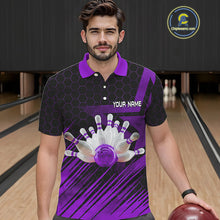 Load image into Gallery viewer, Black And Purple Custom Bowling Polo, Quarter Zip Shirts For Men, Bowling Team League Jersey NQS9811