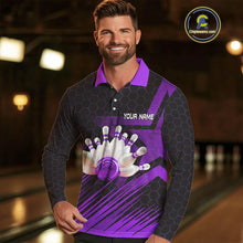 Load image into Gallery viewer, Black And Purple Custom Bowling Polo, Quarter Zip Shirts For Men, Bowling Team League Jersey NQS9811