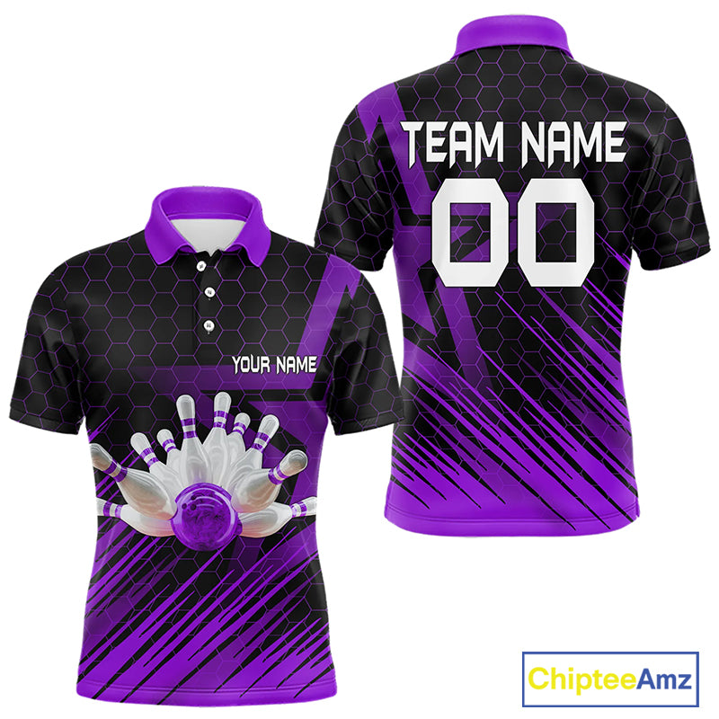 Black And Purple Custom Bowling Polo, Quarter Zip Shirts For Men, Bowling Team League Jersey NQS9811
