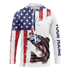 American flag Largemouth Bass patriotic fishing Custom Bass tournament long sleeves fishing shirts NQS5391