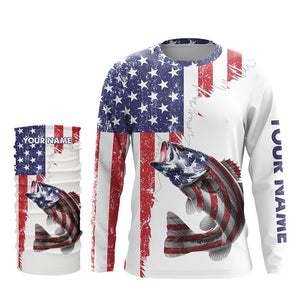 American flag Largemouth Bass patriotic fishing Custom Bass tournament long sleeves fishing shirts NQS5391