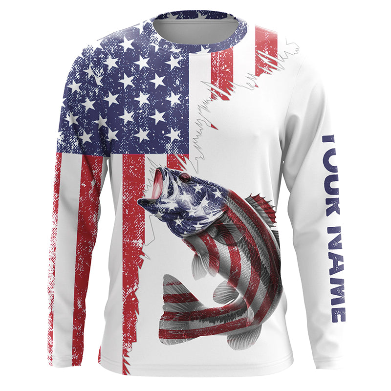 American flag Largemouth Bass patriotic fishing Custom Bass tournament long sleeves fishing shirts NQS5391