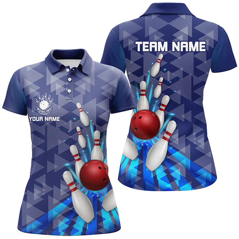 Blue light triangle pattern Women bowling shirts Custom bowling camo Team Jerseys, gift for Bowlers NQS7577