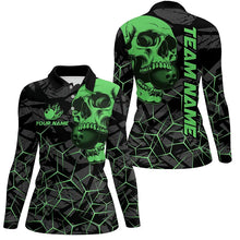 Load image into Gallery viewer, Black Skull camo bowling shirt for women custom bowling team jerseys, gifts for bowlers | Green NQS7715