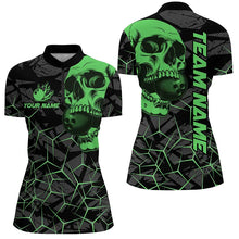 Load image into Gallery viewer, Black Skull camo bowling shirt for women custom bowling team jerseys, gifts for bowlers | Green NQS7715