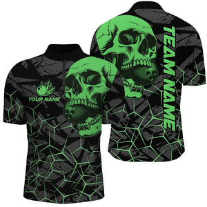 Black Skull camo bowling shirt for men custom bowling team jerseys, gifts for bowlers | Green NQS7715