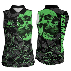 Black Skull camo bowling Sleeveless Polo shirts custom bowling team jerseys | Green NQS7715