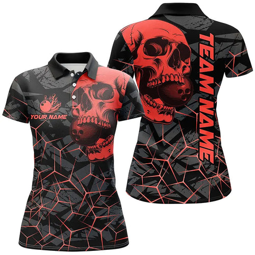 Black Skull camo bowling shirt for women custom bowling team jerseys, gifts for bowlers | Red NQS7716