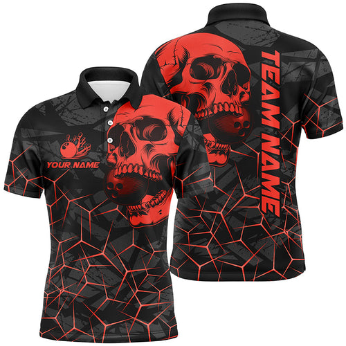 Black Skull camo bowling shirt for men custom bowling team jerseys, gifts for bowlers | Red NQS7716