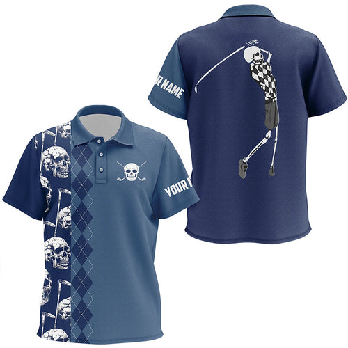 Blue navy skull argyle pattern custom Kid golf polo shirts, Kid's golf tops NQS7719