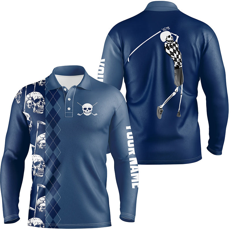 Blue navy skull argyle pattern custom Mens golf polo shirts, best men's golf wear NQS7719
