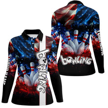 Load image into Gallery viewer, American flag bowling shirts for women custom ladies bowling team jerseys, patriotic gifts for bowlers NQS7721
