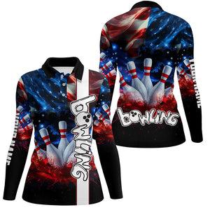 American flag bowling shirts for women custom ladies bowling team jerseys, patriotic gifts for bowlers NQS7721