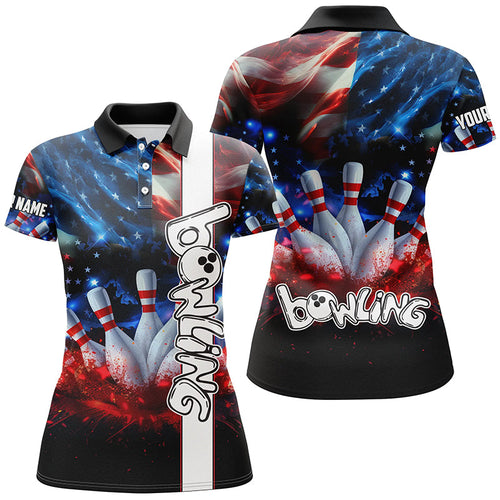 American flag bowling shirts for women custom ladies bowling team jerseys, patriotic gifts for bowlers NQS7721