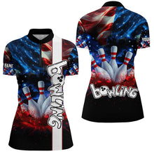 Load image into Gallery viewer, American flag bowling shirts for women custom ladies bowling team jerseys, patriotic gifts for bowlers NQS7721
