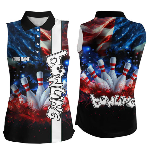 American flag bowling Sleeveless Polo shirts custom bowling team jerseys, patriotic gifts for bowlers NQS7721