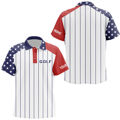 Kid golf polo shirts custom red, white and blue American flag patriotic stripes golf attire for Kid NQS7970