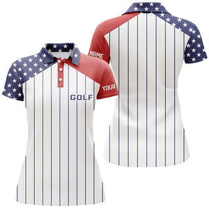 Women golf polo shirt custom red, white and blue American flag patriotic stripes golf attire for women NQS7970