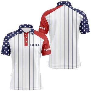 Mens golf polo shirts custom red, white and blue American flag patriotic stripes golf attire for men NQS7970