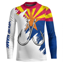 Load image into Gallery viewer, Arizona flag AZ Fishing Fish Hook UV protection custom long sleeve shirts Patriotic fishing apparel NQS7975