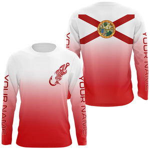 Red and white Florida flag fish hook skull fishing Custom long sleeve performance Fishing jerseys NQS6053