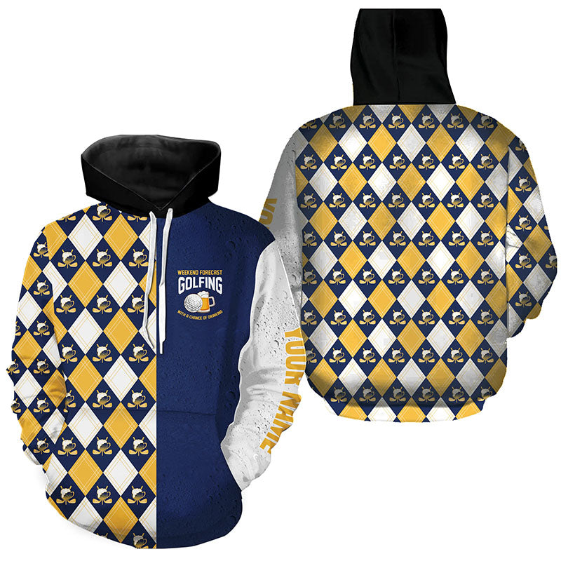 Weekend forecast golfing with a chance of drinking golf Hoodies Custom argyle pattern beer Golf hoodie NQS8393