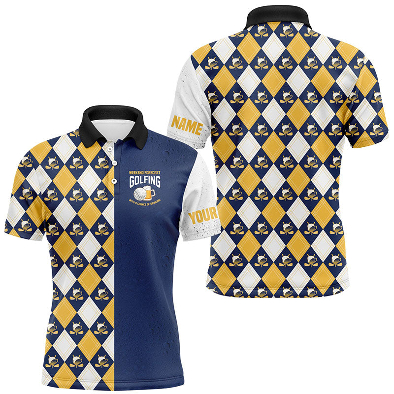 Weekend forecast golfing with a chance of drinking Men golf polo shirts Custom argyle beer Golf Shirt NQS8393