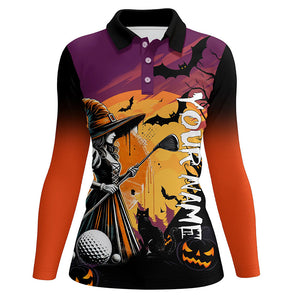 Halloween Witch play golf Women golf polo shirts custom golf attire for women, Halloween golfer gifts NQS8400