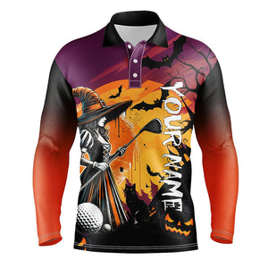 Halloween Witch play golf Men golf polo shirts custom golf attire for men, Halloween golfer gifts NQS8400