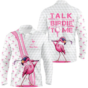 Funny Mens golf polo shirt custom pink and white flamingo golf shirts talk birdie to me NQS8610