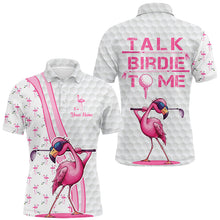 Load image into Gallery viewer, Funny Mens golf polo shirt custom pink and white flamingo golf shirts talk birdie to me NQS8610