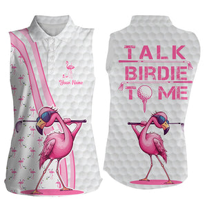 Funny Women sleeveless polo shirts custom pink and white flamingo golf shirts talk birdie to me NQS8610