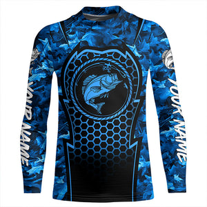 Bass Fishing blue camouflage sun protection Custom name long sleeves fishing shirt for men, women, Kid NQS4253