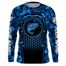 Load image into Gallery viewer, Bass Fishing blue camouflage sun protection Custom name long sleeves fishing shirt for men, women, Kid NQS4253