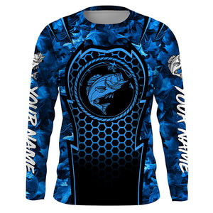 Bass Fishing blue camouflage sun protection Custom name long sleeves fishing shirt for men, women, Kid NQS4253