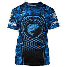 Load image into Gallery viewer, Bass Fishing blue camouflage sun protection Custom name long sleeves fishing shirt for men, women, Kid NQS4253