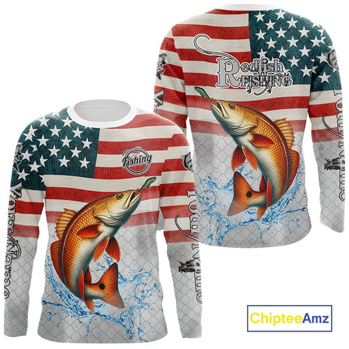 American Flag Redfish Puppy Drum Fishing Custom Redfish Fishing tournament Shirt patriotic jersey NQS10982