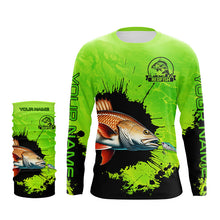 Load image into Gallery viewer, Personalized Redfish fishing Performance long sleeve Fishing Shirts, Red drum fishing jerseys | Green NQS6940